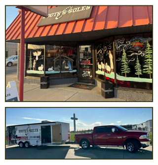 Storefront with 'Boots & Soles' branding, including a truck and trailer outside | Effingham, IL