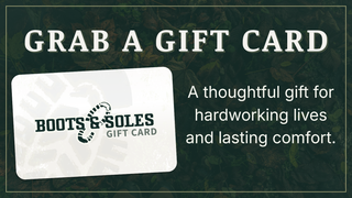 Gift card with 'Boots & Soles' logo on a dark green background with text | Boots & Soles | Effingham, IL