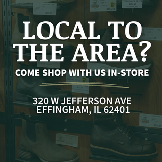Advertisement for a store with a location address and store exterior | Boots & Soles | Effingham, IL