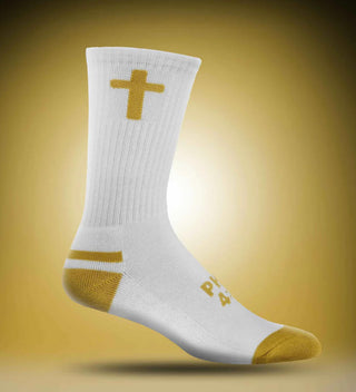 Pathos Unisex Performance Cross Socks "Philippians 4:13" White/Gold