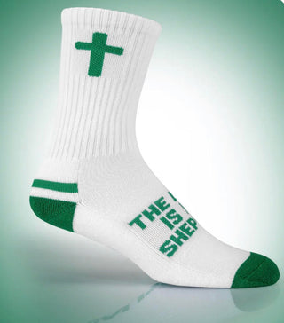 Pathos Unisex Performance Socks "The Lord Is My Shepherd" (White/Kelly Green)