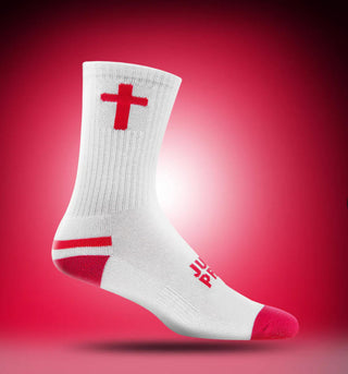 Pathos Unisex Performance Cross Socks "Just Pray" White/Bright Pink