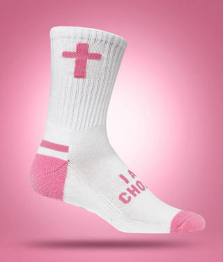 Pathos Unisex Performance Socks "I Am Chosen" White/Pink