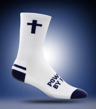 Pathos Unisex Performance Socks "Powered By Faith" White/Navy