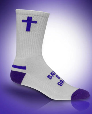 Pathos Unisex Socks Saved By Grace (White/Purple)