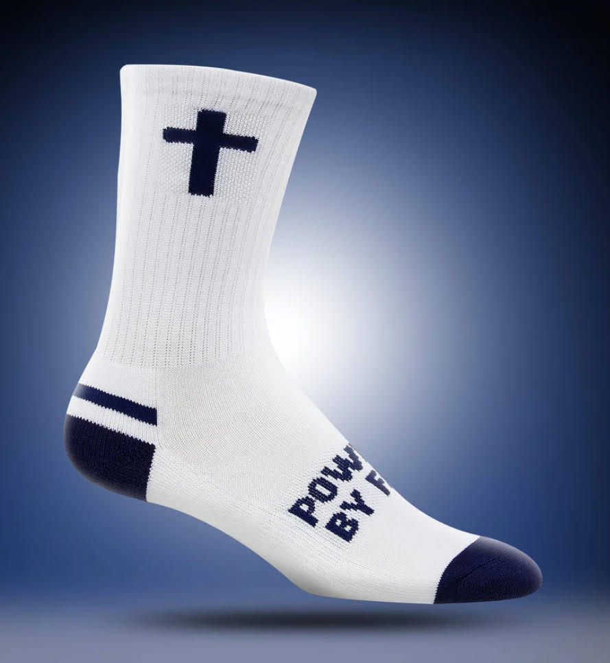 Pathos Unisex Performance Socks "Powered By Faith" White/Navy