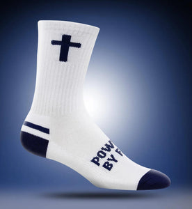 Pathos Unisex Performance Socks "Powered By Faith" White/Navy